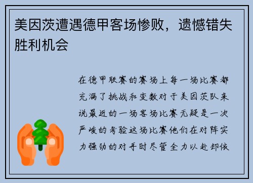 美因茨遭遇德甲客场惨败，遗憾错失胜利机会