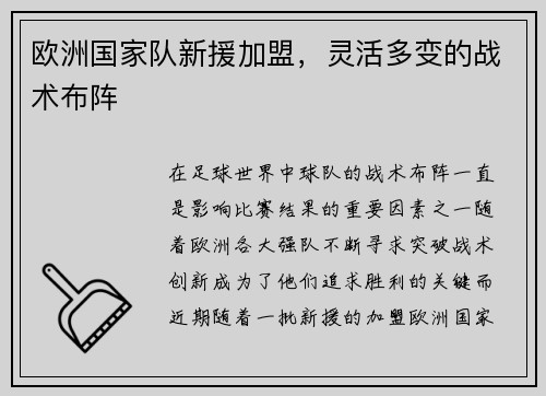 欧洲国家队新援加盟，灵活多变的战术布阵