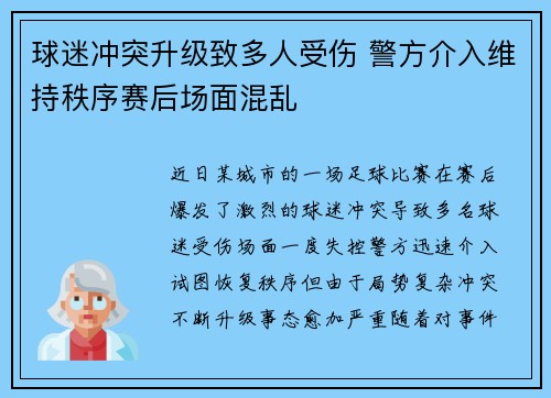 球迷冲突升级致多人受伤 警方介入维持秩序赛后场面混乱